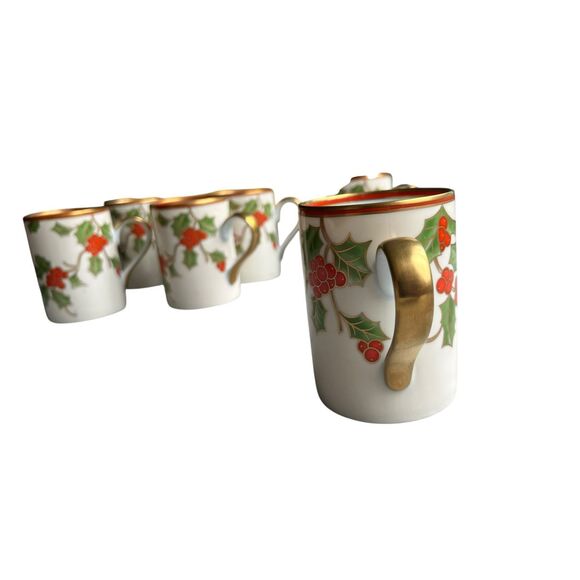 Fitz & Floyd Christmas Holly Mugs – Set of 6 (1982, Japan) new unused - Picture 6 of 6